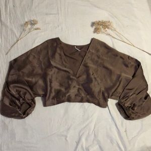 Silk cropped peasant style top